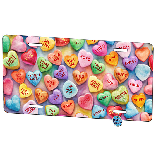 Candy Conversation Hearts Candy Valentine's Day Love Metal Vanity Novelty Tag License Plate for Trucks Cars SUVs