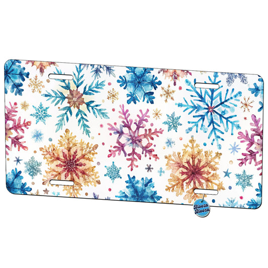 Colorful Snowflakes Winter Metal Vanity Novelty Tag License Plate for Trucks Cars SUVs