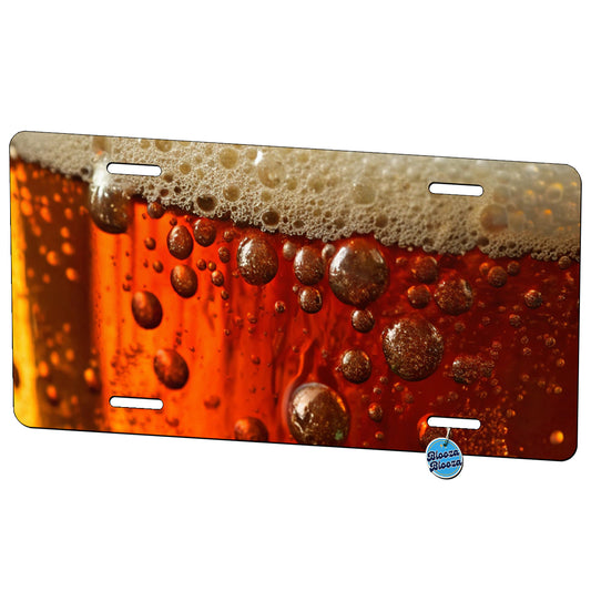 Dark Beer Closeup Foam Top Funny Metal Vanity Novelty Tag License Plate for Trucks Cars SUVs