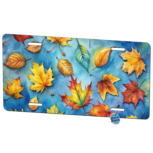 Leaves Blue Background Watercolor Metal Vanity Novelty Tag License Plate for Trucks Cars SUVs