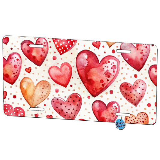 Red Hearts Polka Dots Love Valentine's Day Anniversary Metal Vanity Novelty Tag License Plate for Trucks Cars SUVs