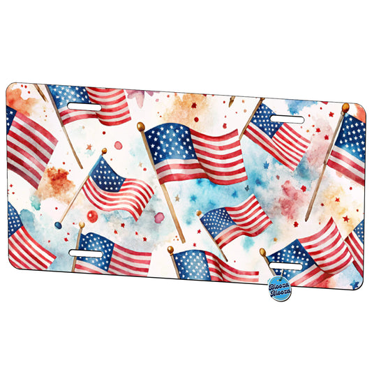 USA American Flags Patriotic Watercolor Metal Vanity Novelty Tag License Plate for Trucks Cars SUVs