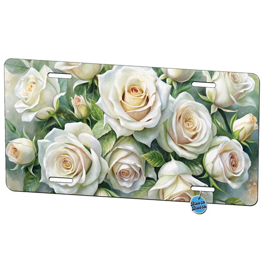 White Roses Flowers Watercolor Metal Vanity Novelty Tag License Plate for Trucks Cars SUVs