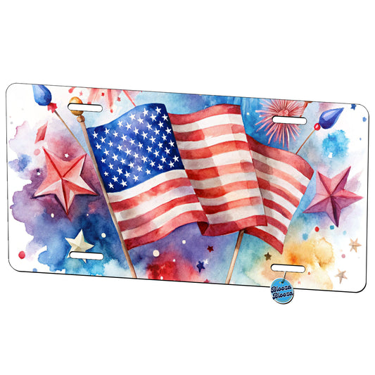 4th Of July Patriotic Independence Day Watercolor Metal Vanity Novelty Tag License Plate for Trucks Cars SUVs