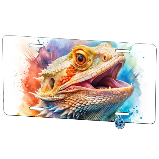 Angry Mad Bearded Dragon Watercolor Metal Vanity Novelty Tag License Plate for Trucks Cars SUVs