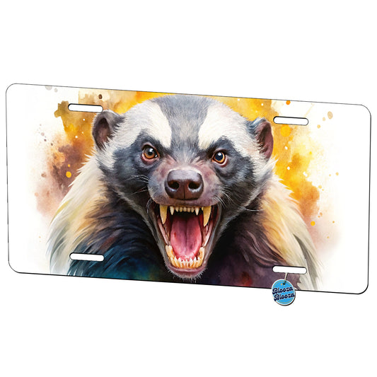 Angry Mad Honey Badger Watercolor Metal Vanity Novelty Tag License Plate for Trucks Cars SUVs