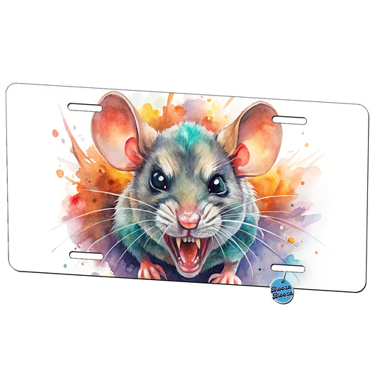 Angry Mad Mouse Watercolor Metal Vanity Novelty Tag License Plate for Trucks Cars SUVs