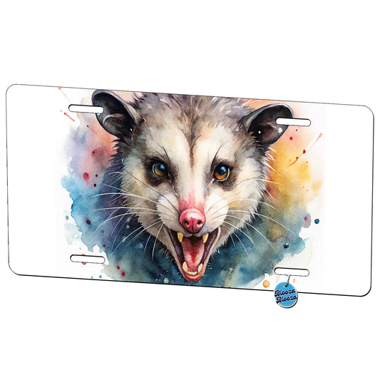 Angry Mad Opossum Watercolor Metal Vanity Novelty Tag License Plate for Trucks Cars SUVs
