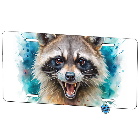 Angry Mad Raccoon Watercolor Metal Vanity Novelty Tag License Plate for Trucks Cars SUVs