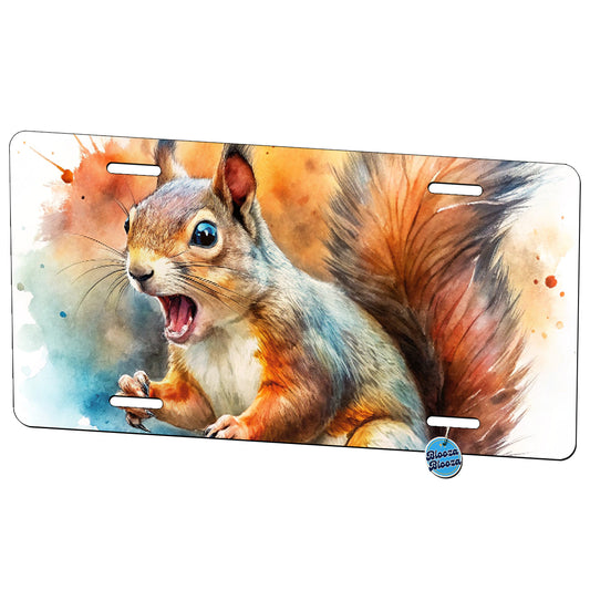 Angry Mad Squirrel Watercolor Metal Vanity Novelty Tag License Plate for Trucks Cars SUVs