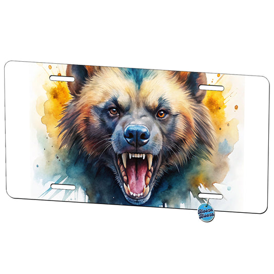 Angry Mad Wolverine Watercolor Metal Vanity Novelty Tag License Plate for Trucks Cars SUVs