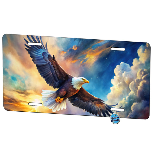 Bald Eagle Flying In Sky Clouds Watercolor Metal Vanity Novelty Tag License Plate for Trucks Cars SUVs
