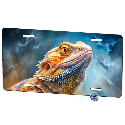 Bearded Dragon Lizard On Rock Stormy Scene Reptile Watercolor Metal Vanity Novelty Tag License Plate for Trucks Cars SUVs