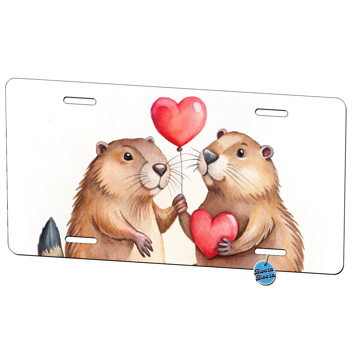 Beavers In Love With Hearts Valentine's Day Metal Vanity Novelty Tag License Plate for Trucks Cars SUVs