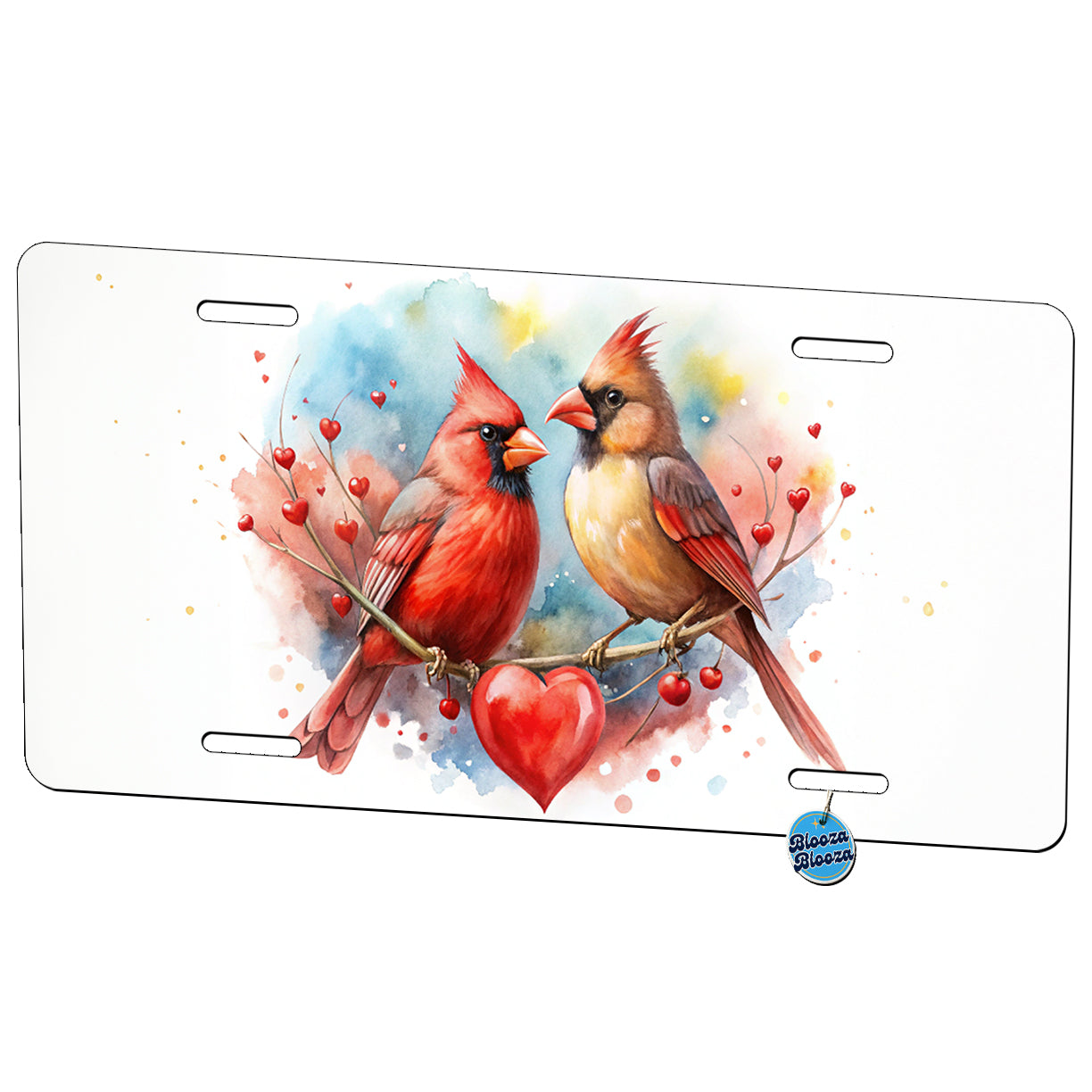 Cardinals In Love With Hearts Valentine's Day Metal Vanity Novelty Tag License Plate for Trucks Cars SUVs