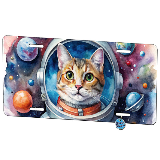 Cat In Space Funny Tabby Watercolor Metal Vanity Novelty Tag License Plate for Trucks Cars SUVs