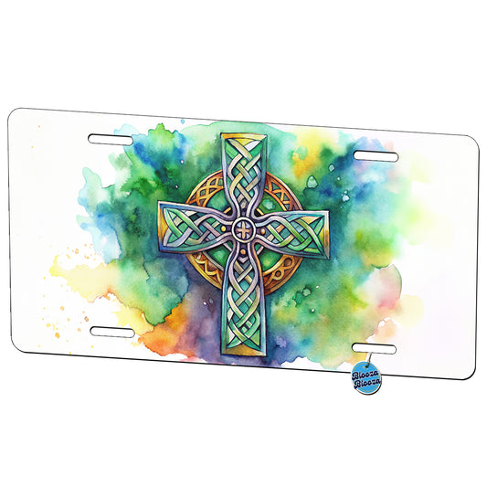 Celtic Christian Cross Watercolor Metal Vanity Novelty Tag License Plate for Trucks Cars SUVs
