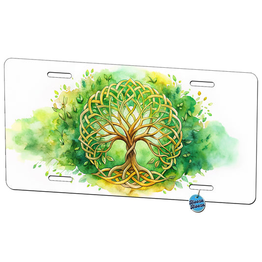 Celtic Irish Tree Of Life Knots Green And Golden Watercolor Metal Vanity Novelty Tag License Plate for Trucks Cars SUVs