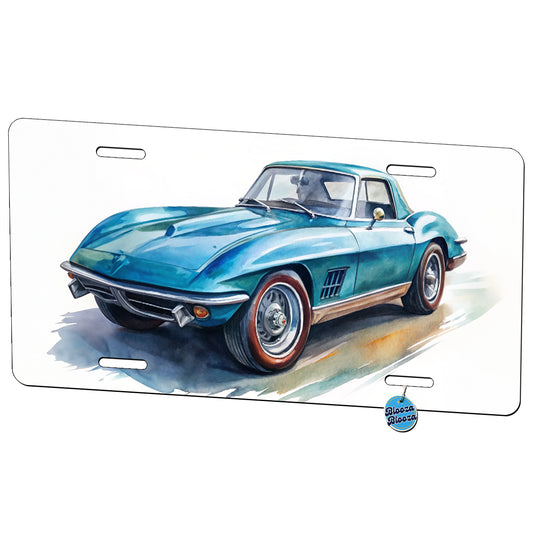 Classic Vintage Blue Sports Car Watercolor Metal Vanity Novelty Tag License Plate for Trucks Cars SUVs