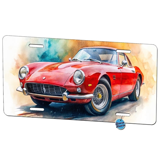 Classic Vintage Red Italian Sports Car Watercolor Metal Vanity Novelty Tag License Plate for Trucks Cars SUVs