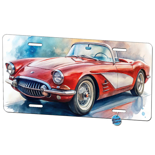 Classic Vintage Red White Sports Car Watercolor Metal Vanity Novelty Tag License Plate for Trucks Cars SUVs