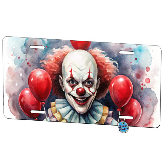 Creepy Scary Evil Clown With Red Balloons Watercolor Metal Vanity Novelty Tag License Plate for Trucks Cars SUVs