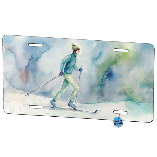 Cross Country Skiing Watercolor Metal Vanity Novelty Tag License Plate for Trucks Cars SUVs