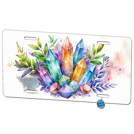 Crystal Geodes Mystical Healing Protection Watercolor Metal Vanity Novelty Tag License Plate for Trucks Cars SUVs