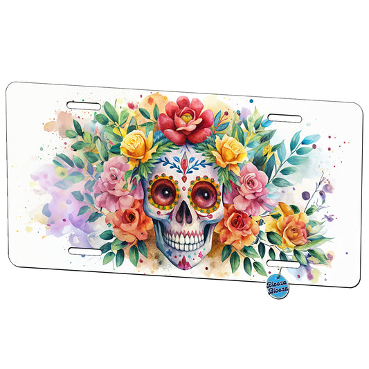Day Of The Dead Día De Muertos Theme Watercolor Metal Vanity Novelty Tag License Plate for Trucks Cars SUVs