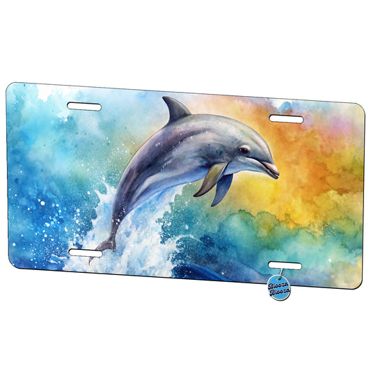 Dolphin Jumping In Ocean Watercolor Metal Vanity Novelty Tag License Plate for Trucks Cars SUVs