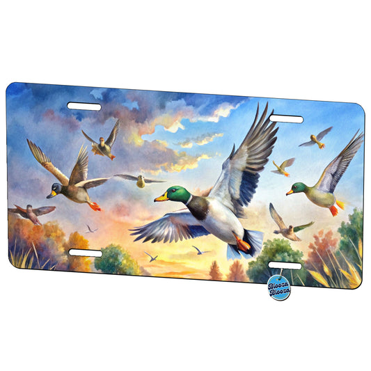 Ducks Flying At Sunrise Hunting Watercolor Metal Vanity Novelty Tag License Plate for Trucks Cars SUVs