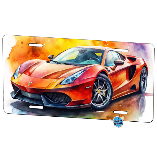 Exotic Supercar Sports Car Watercolor Metal Vanity Novelty Tag License Plate for Trucks Cars SUVs