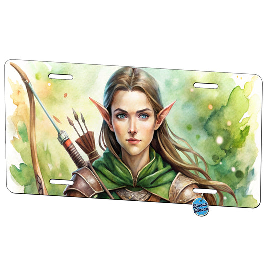 Fantasy Female Elven Ranger Watercolor Metal Vanity Novelty Tag License Plate for Trucks Cars SUVs