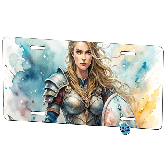 Fantasy Female Warrior Knight Watercolor Metal Vanity Novelty Tag License Plate for Trucks Cars SUVs