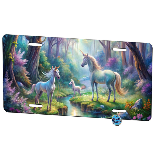 Fantasy Forest With Magical Unicorns Watercolor Metal Vanity Novelty Tag License Plate for Trucks Cars SUVs