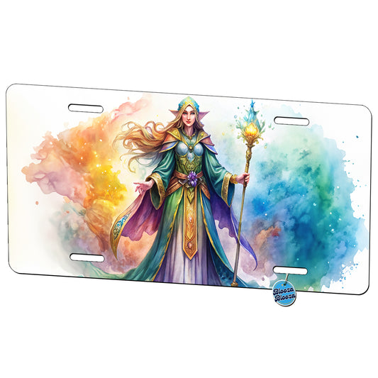 Fantasy Sorceress Colorful Magic Mana Watercolor Metal Vanity Novelty Tag License Plate for Trucks Cars SUVs