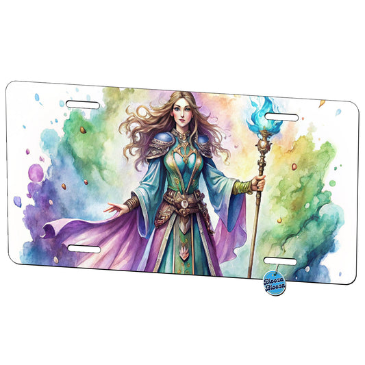 Fantasy Sorceress Purple Blue Magic Mana Watercolor Metal Vanity Novelty Tag License Plate for Trucks Cars SUVs
