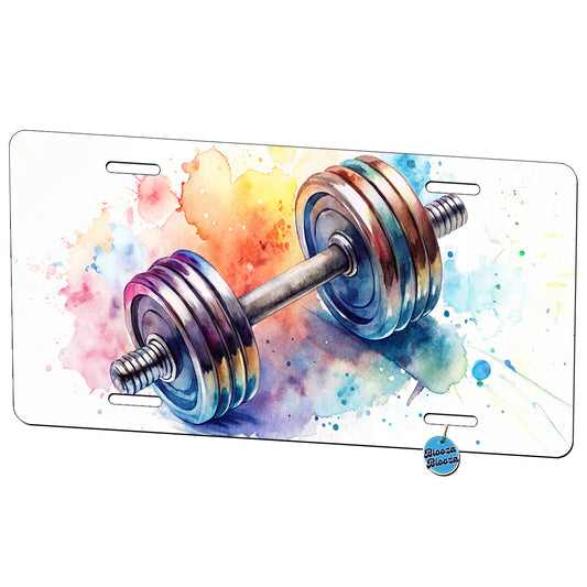 Gym Workout Dumbbells Weights Watercolor Metal Vanity Novelty Tag License Plate for Trucks Cars SUVs