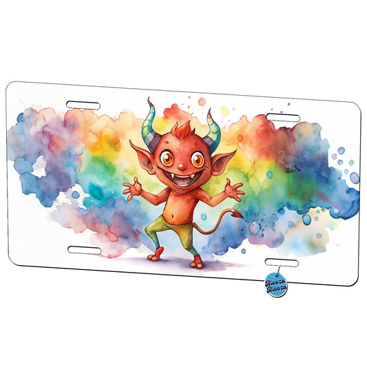 Happy Short Dancing Demon Watercolor Metal Vanity Novelty Tag License Plate for Trucks Cars SUVs