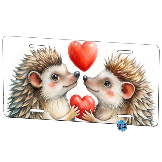 Hedgehogs In Love With Hearts Valentine's Day Metal Vanity Novelty Tag License Plate for Trucks Cars SUVs