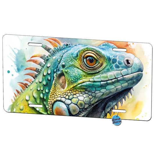 Iguana Lizard Face Profile Reptile Watercolor Metal Vanity Novelty Tag License Plate for Trucks Cars SUVs