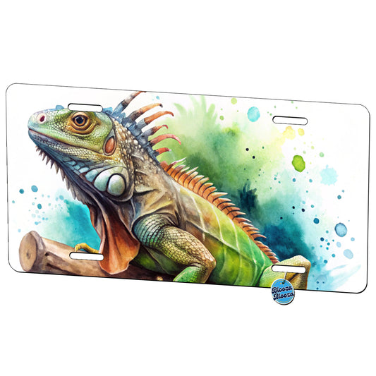 Iguana Lizard On Branch Reptile Watercolor Metal Vanity Novelty Tag License Plate for Trucks Cars SUVs