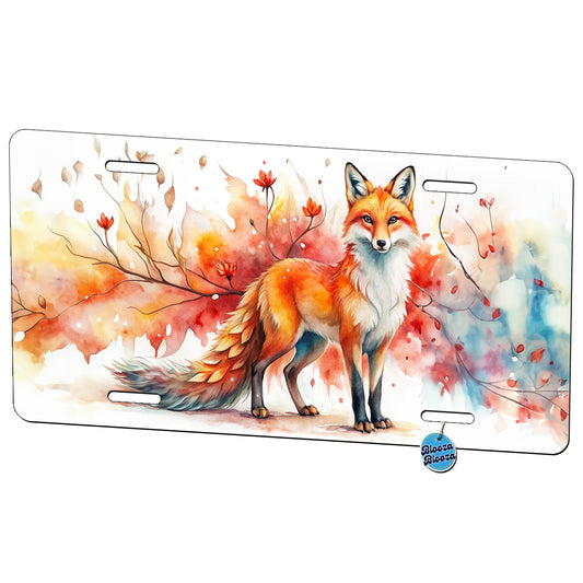 Kitsune Fox Asian Japanese Spirit Animal Folklore Watercolor Metal Vanity Novelty Tag License Plate for Trucks Cars SUVs