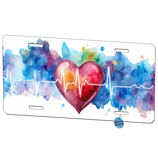 Life Pulse Heart Beat Doctor Nurse RN EMT Watercolor Metal Vanity Novelty Tag License Plate for Trucks Cars SUVs