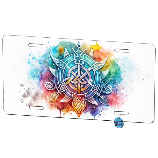 Norse Viking Symbols Watercolor Metal Vanity Novelty Tag License Plate for Trucks Cars SUVs