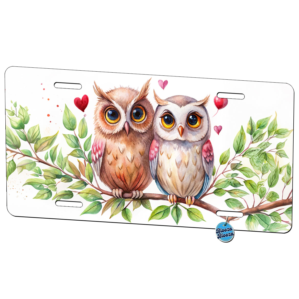 Owls In Love On Branch Hearts Valentine's Day Metal Vanity Novelty Tag License Plate for Trucks Cars SUVs