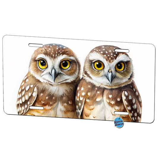 Pair Of Burrowing Owls Bird Watercolor Metal Vanity Novelty Tag License Plate for Trucks Cars SUVs