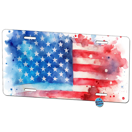 Patriotic American Flag USA Watercolor Metal Vanity Novelty Tag License Plate for Trucks Cars SUVs