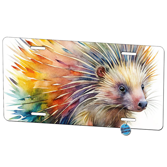 Porcupine Colorful Rainbow Watercolor Metal Vanity Novelty Tag License Plate for Trucks Cars SUVs