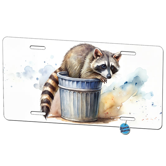 Raccoon In A Trash Can Panda Watercolor Metal Vanity Novelty Tag License Plate for Trucks Cars SUVs